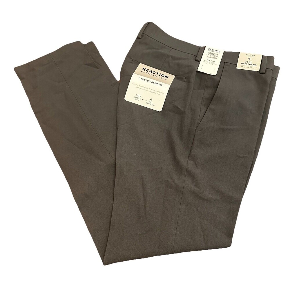 Kenneth Cole Men’s Dress Pant Slim Fit Flat Front Stretch Charcoal Gray 30 x 32